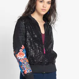 SHAYE Floral Printed Bomber Jacket With Sequined-image-5