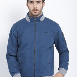 t-base Men Plus Size Blue Solid Bomber Jacket-image-91