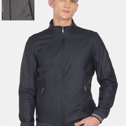 Arrow Sport Men Blue Reversible Solid Varsity Jacket-picture-33