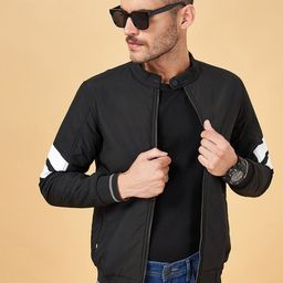 People Black Stand Collar Long Sleeves Reversible Bomber Jacket-picture-51