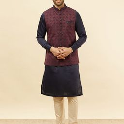 Manyavar Woven Design Mandarin Collar Brocade Nehru Jacket-25