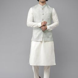 See Designs Men Blue Woven-Design Nehru Jacket-image-19