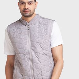 ColorPlus Men Grey Checked Padded Jacket-image-59