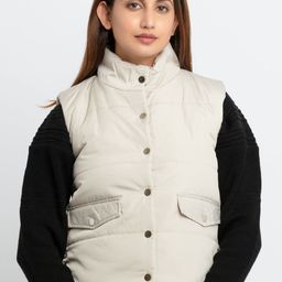 Status Quo Women Beige Solid Padded Jacket-image-16