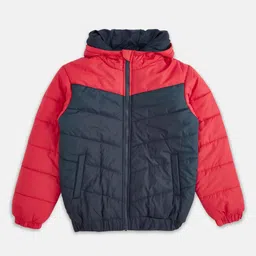 Pantaloons Junior Boys Red and Navy blue Hooded Padded Jacket-image-1