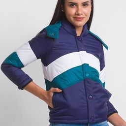 SPYKAR Women Blue Green Colourblocked Padded Jacket-image-44