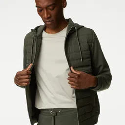 Marks & Spencer Men Khaki Striped Longline Puffer Jacket-image-23