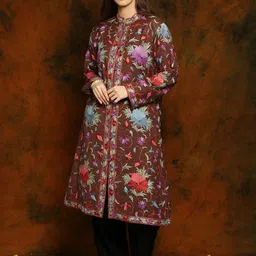 Exotic India Women Floral Woollen Longline Puffer Jacket-picture-36