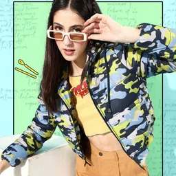 DressBerry Women Multicoloured Camouflage Print Puffer Jacket-5