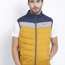 t-base Men Yellow Colourblocked Windcheater Sleeveless Puffer Jacket-34