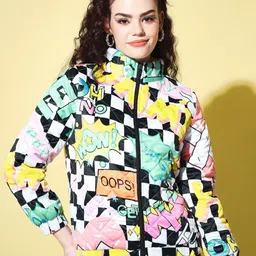 The Dry State Women Green Yellow Printed Puffer Jacket-picture-13