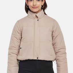 People Women Beige Crop Puffer Jacket-picture-57