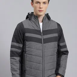 Monte Carlo Striped Hooded Zip Detail Lightweight Puffer Jacket-image-26