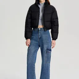 Kotty Women Striped Crop Puffer Jacket-30