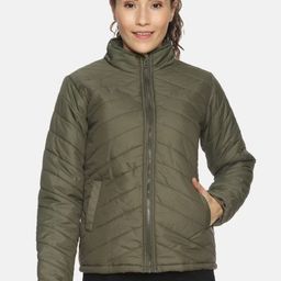 Campus Sutra Olive Green Mock Collar Windcheater Outdoor Puffer Jacket-picture-53