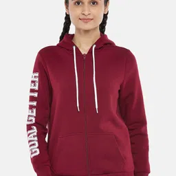 Ajile by Pantaloons Women Maroon Hooded Sweatshirt-picture-3