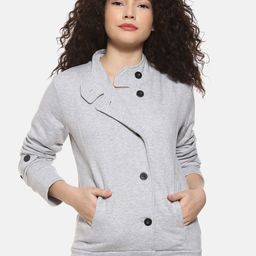 Campus Sutra Women Grey Solid Open Front Jacket-image-87