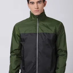 Plutus Colourblocked Mock Collar Windcheater Sporty Jacket-image-11