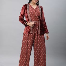 AURELIA Floral Printed Embellished Basic Jumpsuit with Jacket-42