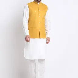 KRAFT INDIA Mandarin Collar Kurta with Salwar With Embroidered Nehru Jacket-image-49