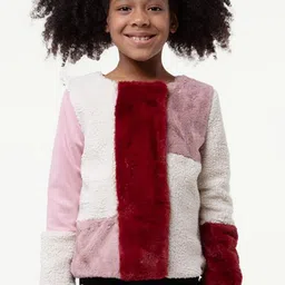 One Friday Girls Colourblocked Round Neck Long Sleeves Faux Fur Trim Tailored Jacket-image-60