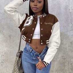 StyleCast Brown Typographic Printed Hooded Varsity Jacket-36