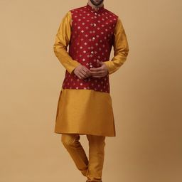KRAFT INDIA Mandarin Collar Long Sleeves Regular Kurta With Churidar & Jacket-image-74