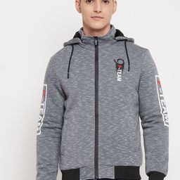 Camey Men Grey Lightweight Polyester Hooded Bomber Jacket-image-58
