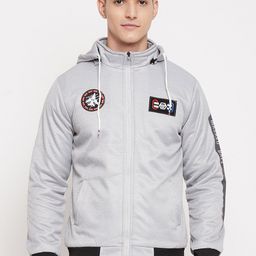 Camey Men Grey Lightweight Polyester Hooded Bomber Jacket-image-19
