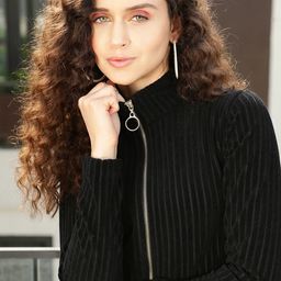 STREET 9 Women Self Striped Crop Sweatshirt-image-11