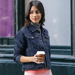 Mast & Harbour Women Navy Blue Solid Denim Jacket-image-66