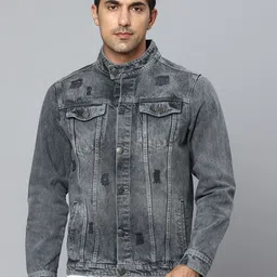 High Star Men Grey Washed Denim Jacket-image-38