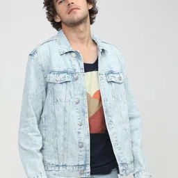 HIGHLANDER Men Blue Washed Colourblocked Denim Jacket-10