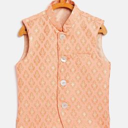 YK Boys Peach Ethnic Self Pattern Buti Nehru Jacket-51