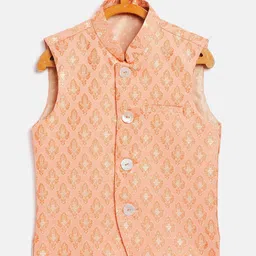 YK Boys Peach Ethnic Self Pattern Buti Nehru Jacket-picture-18