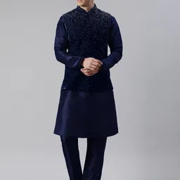 TheEthnic.Co Embellished Mandarin Collar Velvet Nehru Jacket-image-58
