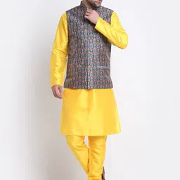KRAFT INDIA Mandarin Collar Kurta with Churidar & Nehru Jacket-picture-32