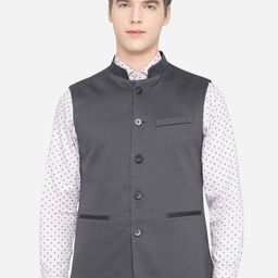 JB STUDIO Men Grey Solid Bandhgala Nehru Jacket-46
