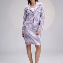 WESTHOOD Lavender Checked Shoulder Straps Top With Skirt &  Jacket-picture-29