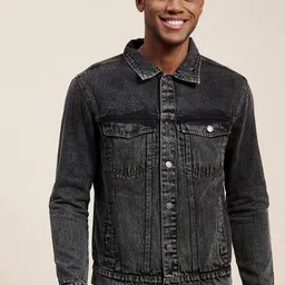 MASCLN SASSAFRAS Men Black Washed Denim Jacket-6