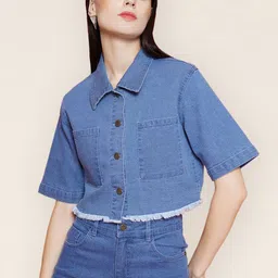 VESTIDO MODAS Button-Down Stretchable Crop Denim Jacket-image-67