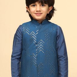 KISAH Boys Sequined Embellished Mandarin Collar Nehru Jackets-58