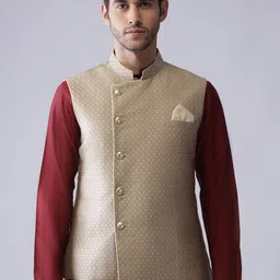 KISAH Men Beige Woven Design Nehru Jacket-picture-26