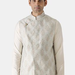 KISAH Men Off White Printed Woven Nehru Jacket-50