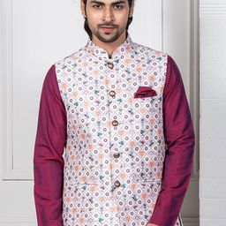 KISAH Men White Woven Design Nehru Jacket-picture-0