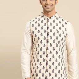KISAH Embroidered Mandarin Collar Woven Nehru Jacket-58