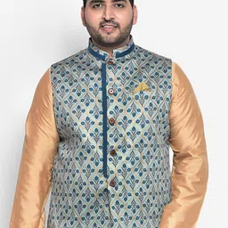 KISAH PLUS Men Blue Printed Nehru Jackets-23