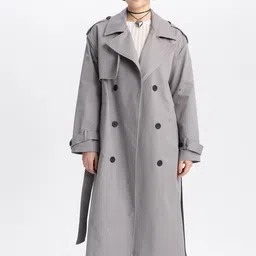 DeFacto Notched Lapel Long Sleeve Cotton Trench Coat-picture-34