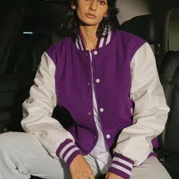 FREAKINS Colourblocked Stand Collar Relaxed Fit Varsity Jacket-picture-7