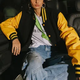FREAKINS Colourblocked Mandarin Collar Varsity Jacket-58